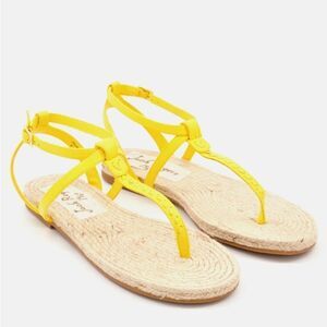 Jack Rogers Evie Espadrille T-Strap Sandals Leather Yellow Size 8